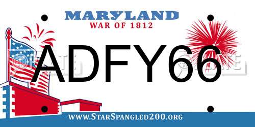 ADFY66 Maryland License Plate
