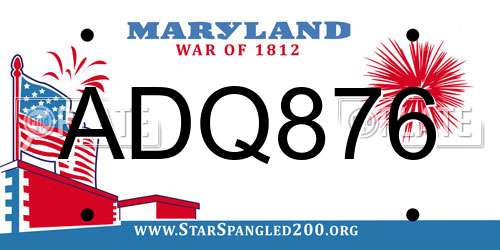 ADQ876 Maryland License Plate