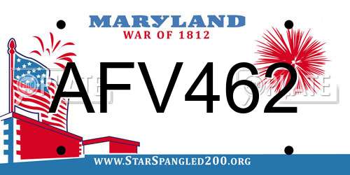 AFV462 Maryland License Plate