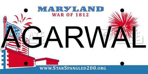 AGARWAL Maryland License Plate