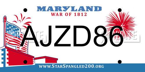 AJZD86 Maryland License Plate