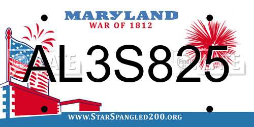 AL3S825 Maryland License Plate