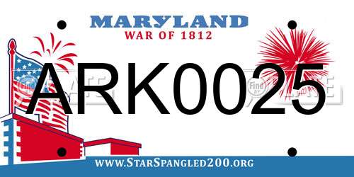 ARK0025 Maryland License Plate