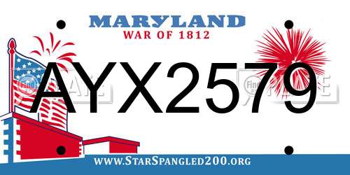 AYX2579 Maryland License Plate