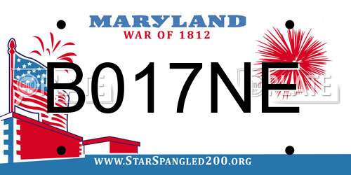 B017NE Maryland License Plate
