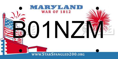 B01NZM Maryland License Plate