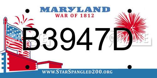 B3947D Maryland License Plate