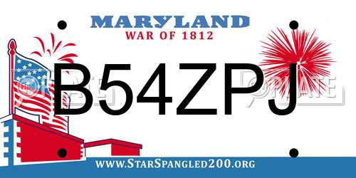 B54ZPJ Maryland License Plate