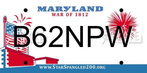 B62NPW Maryland License Plate