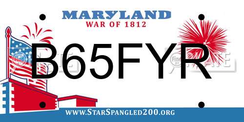 B65FYR Maryland License Plate