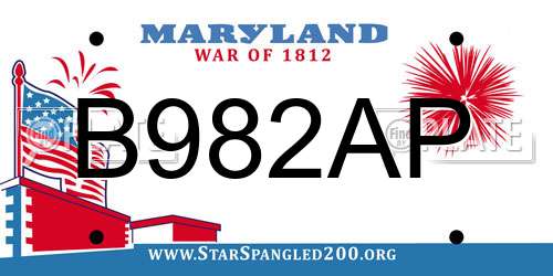 B982AP Maryland License Plate