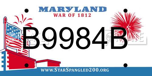 B9984B Maryland License Plate