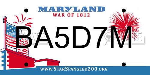 BA5D7M Maryland License Plate