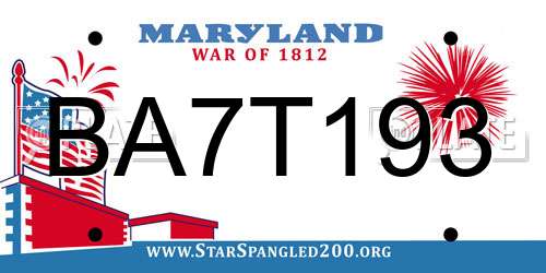 BA7T193 Maryland License Plate
