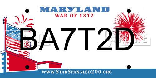 BA7T2D Maryland License Plate