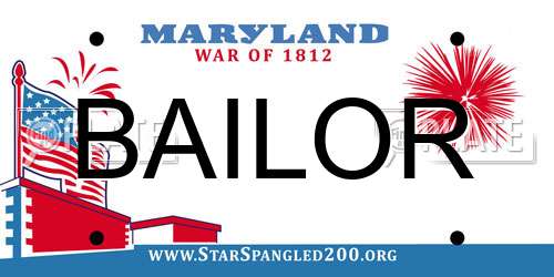 BAILOR Maryland License Plate