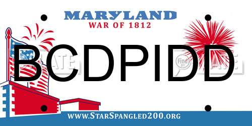 BCDPIDD Maryland License Plate