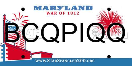 BCQPIQQ Maryland License Plate