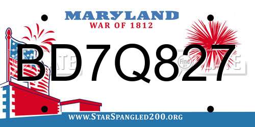 BD7Q827 Maryland License Plate