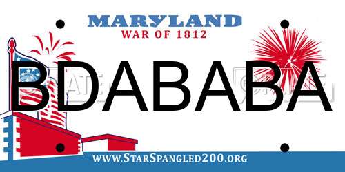 BDABABA Maryland License Plate