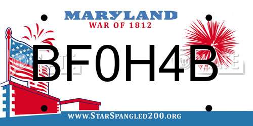 BF0H4B Maryland License Plate