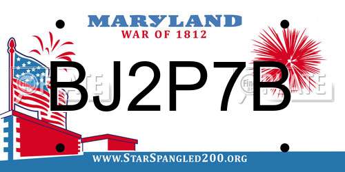 BJ2P7B Maryland License Plate