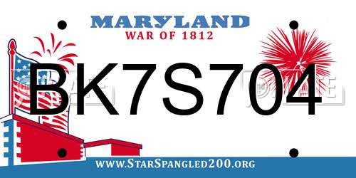 BK7S704 Maryland License Plate