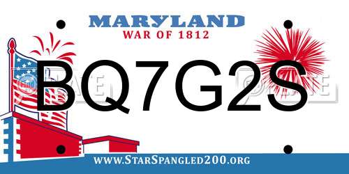 BQ7G2S Maryland License Plate