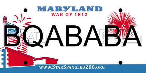 BQABABA Maryland License Plate