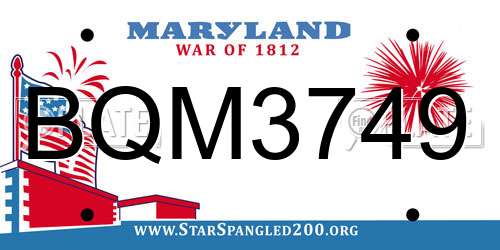 BQM3749 Maryland License Plate