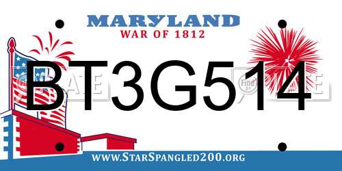 BT3G514 Maryland License Plate