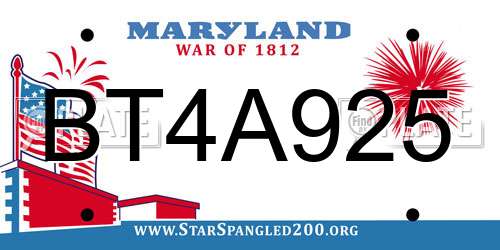 BT4A925 Maryland License Plate