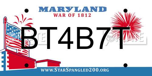 BT4B7T Maryland License Plate