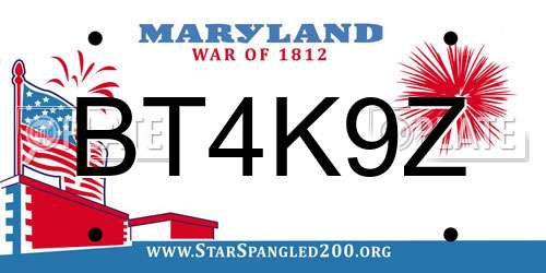 BT4K9Z Maryland License Plate
