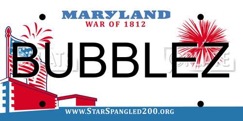 BUBBLEZ Maryland License Plate
