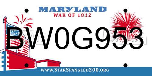 BW0G953 Maryland License Plate