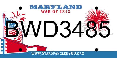 BWD3485 Maryland License Plate