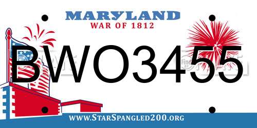 BWO3455 Maryland License Plate