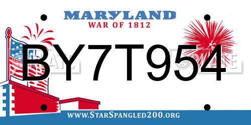 BY7T954 Maryland License Plate