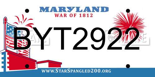 BYT2922 Maryland License Plate