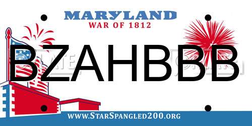 BZAHBBB Maryland License Plate