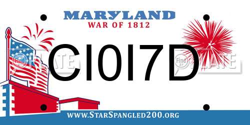 CI0I7D Maryland License Plate