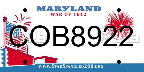 COB8922 Maryland License Plate