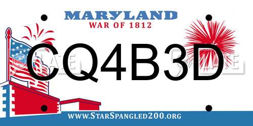 CQ4B3D Maryland License Plate