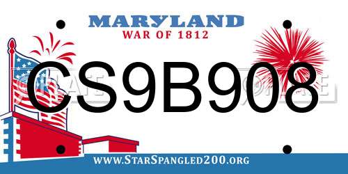 CS9B908 Maryland License Plate