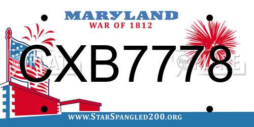 CXB7778 Maryland License Plate