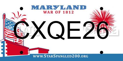 CXQE26 Maryland License Plate