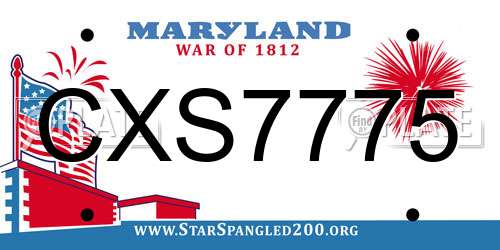CXS7775 Maryland License Plate