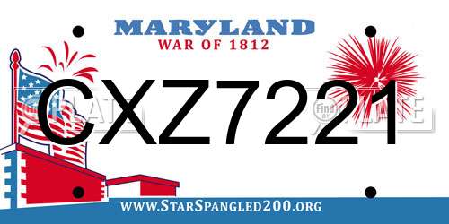 CXZ7221 Maryland License Plate