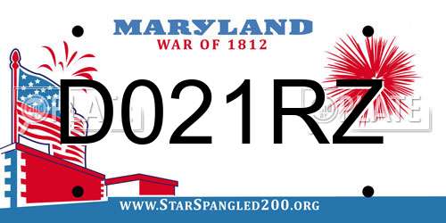 D021RZ Maryland License Plate